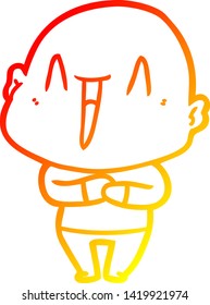 warm gradient line drawing of a happy cartoon bald man
