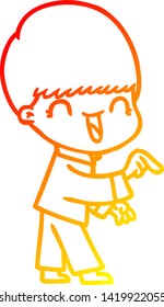 warm gradient line drawing of a happy cartoon boy