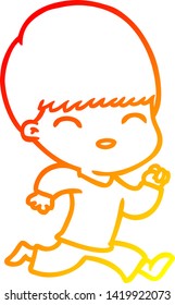 warm gradient line drawing of a happy cartoon boy