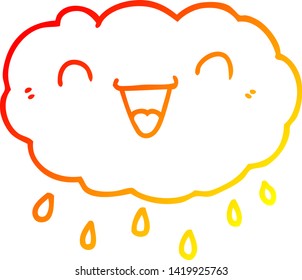 warm gradient line drawing of a happy cartoon cloud
