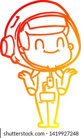 dibujo de línea de degradado cálido de un hombre astronauta de dibujos animados feliz