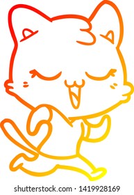 dibujo de línea de degradado cálido de un gato de dibujos animados feliz