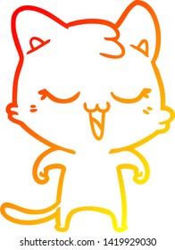 warm gradient line drawing of a happy cartoon cat