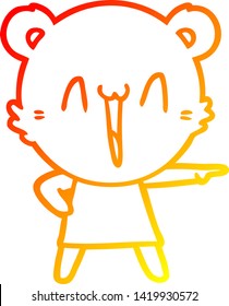warm gradient line drawing of a happy bear cartoon