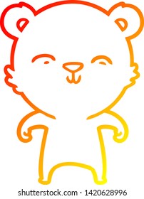 warm gradient line drawing of a happy cartoon bear