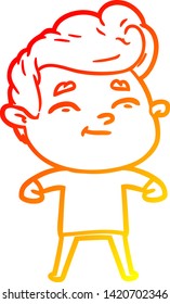 dibujo de línea de gradiente cálido de un hombre de caricatura feliz