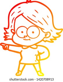 warm gradient line drawing of a happy cartoon girl