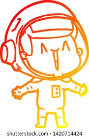 dibujo de línea de degradado cálido de un astronauta de dibujos animados feliz
