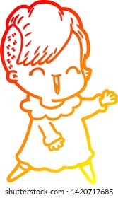 dibujo de línea de gradiente cálido de una feliz hipster de dibujos animados