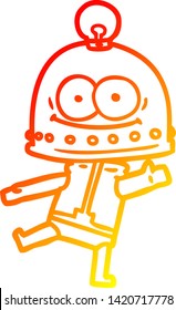 warm gradient line drawing of a happy carton robot with light bulb