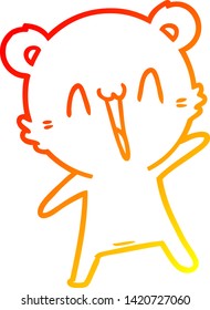 warm gradient line drawing of a happy bear cartoon