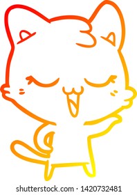 warm gradient line drawing of a happy cartoon cat
