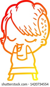warm gradient line drawing of a happy cartoon girl