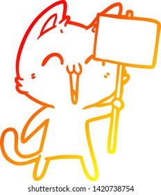 warm gradient line drawing of a happy cartoon cat