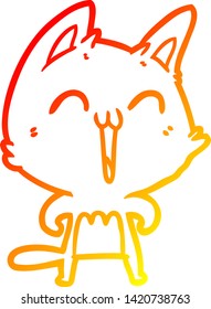 warm gradient line drawing of a happy cartoon cat
