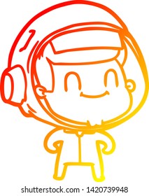 warm gradient line drawing of a happy cartoon astronaut man