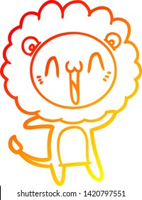 dibujo de línea de gradiente cálido de un león de caricatura feliz