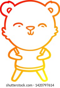 warm gradient line drawing of a happy cartoon bear