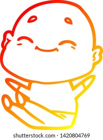warm gradient line drawing of a happy cartoon bald man