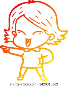 warm gradient line drawing of a happy cartoon girl