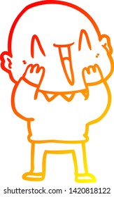 warm gradient line drawing of a happy cartoon bald man