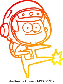 dibujo de línea de degradado cálido de una caricatura de astronauta feliz