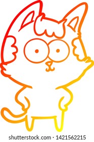warm gradient line drawing of a happy cartoon cat