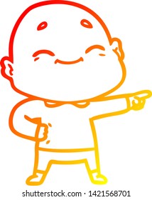 warm gradient line drawing of a happy cartoon bald man