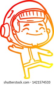 warm gradient line drawing of a happy cartoon astronaut