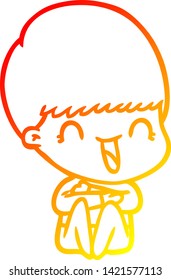 warm gradient line drawing of a happy cartoon boy