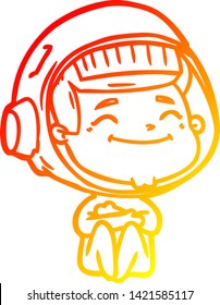 dibujo de línea de degradado cálido de un astronauta de dibujos animados feliz