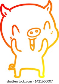 warm gradient line drawing of a happy cartoon pig