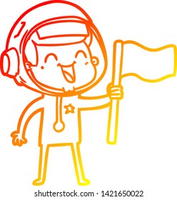 warm gradient line drawing of a happy cartoon astronaut