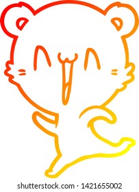 warm gradient line drawing of a happy bear running cartoon