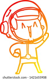 warm gradient line drawing of a happy cartoon astronaut