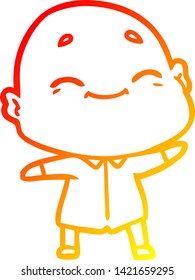 warm gradient line drawing of a happy cartoon bald man