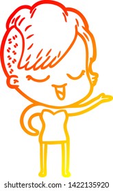 warm gradient line drawing of a happy cartoon girl