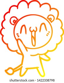 warm gradient line drawing of a happy cartoon lion