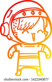 dibujo de línea de gradiente cálido de una feliz chica del espacio de dibujos animados
