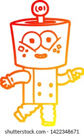 warm gradient line drawing of a happy cartoon robot pointing