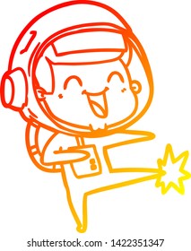 warm gradient line drawing of a happy cartoon astronaut