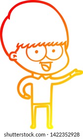 warm gradient line drawing of a happy cartoon boy