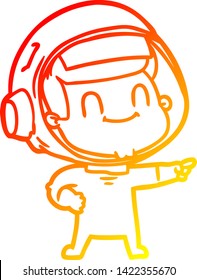 dibujo de línea de degradado cálido de un hombre astronauta de dibujos animados feliz