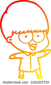 dibujo de línea de gradiente cálido de un niño de dibujos animados feliz