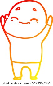 warm gradient line drawing of a happy cartoon bald man