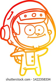 warm gradient line drawing of a happy astronaut cartoon