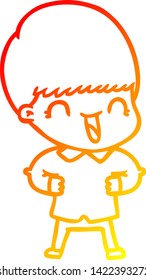 warm gradient line drawing of a happy cartoon boy