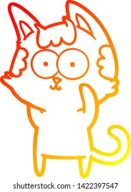 warm gradient line drawing of a happy cartoon cat