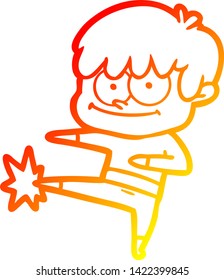 dibujo de línea de gradiente cálido de un hombre de caricatura feliz