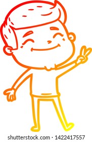 dibujo de línea de gradiente cálido de un hombre de caricatura feliz